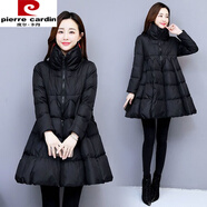皮爾卡丹（pierre cardin）大碼冬季新款韓版a字蓬蓬棉服女中款時(shí)尚立領(lǐng)百搭胖妹妹顯瘦外套 黑色 S 90-100斤左右