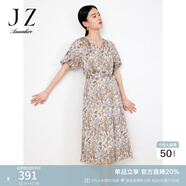 玖姿·安娜蔻花卉印花連衣裙女夏燈籠袖收腰法式風(fēng)情連衣裙 花咖啡 M