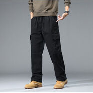 尊首（ZUNSHOU）大碼純棉工裝褲男寬松直筒多口袋長(cháng)褲軍綠色工作耐磨沖鋒休閑褲子 黑色 37