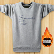 以純（YISHion）冬季大碼純棉圓領(lǐng)男士加絨加厚長(cháng)袖寬松運動(dòng)套頭衛衣 SP淺灰 M 建議80--100斤