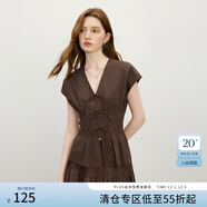 范思藍恩摩登蝴蝶結系帶收腰襯衫女2025夏新款連肩袖v領(lǐng)上衣2737 咖啡色 M
