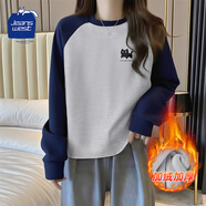 JEANSWEST CLUB真維斯插肩加絨衛衣女秋冬新款長(cháng)袖t恤女慵懶風(fēng)設計感寬松上衣