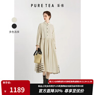 茶·愫（PURE TEA）【植絨工藝】puretea茶愫提花波點(diǎn)連衣裙女娃娃領(lǐng)木耳邊秋季新款 粉杏 M