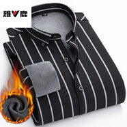 雅鹿加絨加厚襯衫男士冬季保暖襯衣牛津紡休閑中年青年上衣寬松爸爸裝 XS-黑色寬條 【加絨加厚】 XL 41 125-145斤
