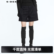 sdeer圣迪奧冬季休閑女裝簡(jiǎn)約口袋無(wú)彈力拉鏈滌綸復古時(shí)尚格紋A字毛呢短褲S20480908 黑色/91 S/160