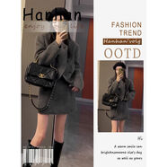 薩肯貓（SAKENMAO）小香風(fēng)套裝女秋冬加厚2025小個(gè)穿搭毛呢西裝外套半身裙兩件套 套裝 加厚夾棉 上衣加短裙【有內襯】 XS 85斤-90斤