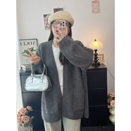 秋冬慵懶風(fēng)灰色毛衣開(kāi)衫女2025新款無(wú)扣厚實(shí)溫暖顯瘦長(cháng)款針織外套 灰色 均碼 均碼
