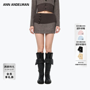 ANN ANDELMAN毛織拼接翻腰頭毛呢短裙秋冬厚款修身包臀咖色半身裙 咖色 XS