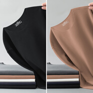 南極人（Nanjiren）雙面德絨長(cháng)袖t恤男士?jì)纫耉領(lǐng)打底衣冬季無(wú)痕保暖防寒發(fā)熱內穿秋衣 WH04【圓領(lǐng)上衣】黑色+咖啡 2XL