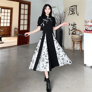 閨蜜裝長(cháng)裙學(xué)生初中生高中生女夏裝學(xué)生少女國風(fēng)改良旗袍裙復古連 圖片色 S 75-85斤