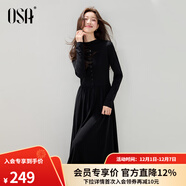 歐莎法式長(cháng)袖黑色連衣裙女2025年冬季新款氣質(zhì)高級感內搭長(cháng)裙 黑色 L