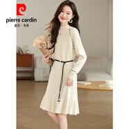 皮爾卡丹純紅色羊毛針織下擺羊毛衣裙子秋冬內裝外套2025新款秋冬女式 杏色 L