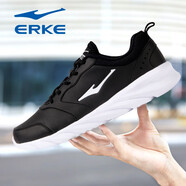 鴻星爾克（ERKE）男鞋透氣跑步鞋子2025秋款飛織網(wǎng)面運動(dòng)軟底減震男士休閑旅游鞋 正黑/正白（革面）3162 44