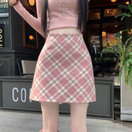 秋冬款甜美粉色格子毛呢包臀半身裙女韓系超好看后開(kāi)叉直筒a字裙 粉色*毛呢裙【防走光】短款 3XL  建議145-160斤