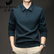 富貴鳥(niǎo)（FUGUINIAO）加絨加厚長(cháng)袖t恤男士翻領(lǐng)polo衫秋冬新款打底衫休閑爸爸裝 深藍色 M 165/48