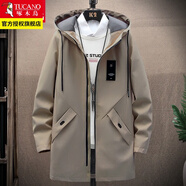 啄木鳥(niǎo)夾克男外套中長(cháng)款韓版潮流中青年男士春秋季休閑連帽男裝 駝色常規 XL