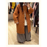 京嚴甄選we25秋日系覆古簡(jiǎn)約菱格中長(cháng)款棉衣外套森女文藝保暖厚開(kāi) 桔色菱格長(cháng)棉衣現貨 均碼 均碼