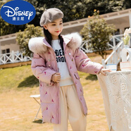 迪士尼（Disney）特價(jià)兒童羽絨服中大女童中長(cháng)款2025新款女孩韓版刺繡冬季加厚外套 粉色繡花-紫小鹿 110