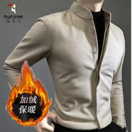 啄木鳥(niǎo)（TUCANO）歐洲站純色加絨加厚襯衣男2025秋冬新款潮流輕奢立領(lǐng)長(cháng)袖襯衫 杏色 加絨 L