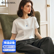 Olrain歐芮兒法式白色短袖T恤女夏季新款簡(jiǎn)約正肩顯瘦上衣 白色 M