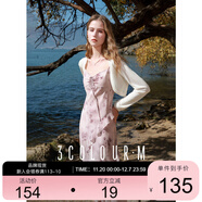 三彩2025春季新款浪漫碎花雪紡裙荷葉邊連衣裙吊帶裙無(wú)袖長(cháng)裙M