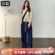 馬登女裝 冰絲牛仔褲小個(gè)子松緊腰抽繩涼感直筒褲氣質(zhì)顯瘦長(cháng)褲子女秋 牛仔藍 寬松版型，可拍小一碼馬登工裝 S