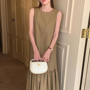 韓國chic復古赫本風(fēng)無(wú)袖連衣裙女夏季露背荷葉邊裙擺背心裙長(cháng)裙子 卡綠 均碼 均碼