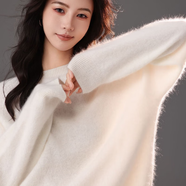 京東直采【綿羊毛+桑蠶絲】慵懶風(fēng)羊毛衫打底衫寬松套頭針織衫 白色 圓領(lǐng) 均碼