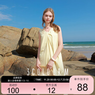 三彩2025夏季新款仿棉麻連衣裙無(wú)袖扭結背心裙寬松長(cháng)裙度假風(fēng)M