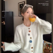 紫淑（Sweet basil）小有腔調 設計感小眾異型紐扣毛衣開(kāi)衫女秋季甜美休閑針織衫 奶油白 S  建議80-90斤