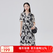 艾萊依商場(chǎng)同款印花裙中長(cháng)款法式碎花清新質(zhì)感連衣裙收腰夏季女長(cháng)裙 黑底色花 M 160/66A