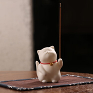 奉?？蓯?ài)小貓香插小香爐陶瓷擺件香座家用室內點(diǎn)線(xiàn)香底座香盤(pán)香托 白色可愛(ài)小貓【送線(xiàn)香和竹編墊】