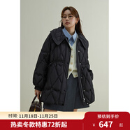 獨束大碼女裝甜美大翻領(lǐng)系帶收腰羽絨服女冬裝新款微胖mm保暖外套 靜謐黑 XL (尺碼：3)