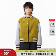 幻走（MOVEUP）2024冬季新款.FUN系列棒球領(lǐng)撞色拼接章仔短款外套女 芥黃 M