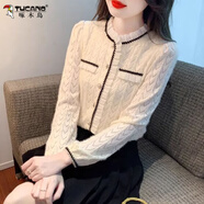 啄木鳥(niǎo)洋氣蕾絲襯衫女2025秋冬新款韓版時(shí)尚洋氣大d碼加絨內搭襯衣打底 杏色 M