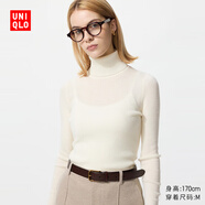 優(yōu)衣庫女裝精紡美利奴羊毛羅紋兩翻領(lǐng)針織衫/長(cháng)袖毛衣新款478337 01 乳白色 M