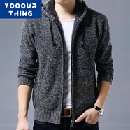 YOOOURTHING男士秋冬季開(kāi)衫毛衣男加絨加厚毛衣開(kāi)衫厚款立領(lǐng)大碼外套百搭保暖 M6802-深灰色 2XL (建議145-160斤)
