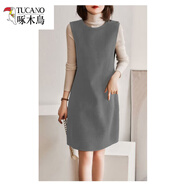 啄木鳥(niǎo)（TUCANO）羊.毛馬甲連衣裙2026秋冬新款中長(cháng)款打底裙無(wú)袖毛呢背心裙毛呢裙 灰色 3XL