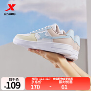 特步女鞋夏新款休閑板鞋女空軍一號簡(jiǎn)約運動(dòng)休閑低幫百搭舒適小白鞋 白粉蘭 37