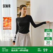 森馬（Semir）長(cháng)袖T恤女短款小心機顯瘦緊身2025新款發(fā)熱抓毛純色冬裝百搭 黑色90001 XL
