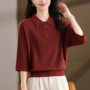 SATCHI25色寬松蝙蝠袖針織衫上衣秋裝娃娃領(lǐng)打底衫減齡中袖洋氣毛衣女 紅色 M 【建議 90-110斤】