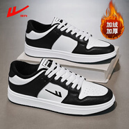 回力男鞋板鞋男秋冬季加絨韓版男士休閑小白鞋百搭學(xué)生潮運動(dòng)鞋子男 白黑【加絨款】 42