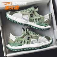 德?tīng)柣荩―EERWAY）夏季男鞋潮牌百搭復古休閑跑步運動(dòng)鞋男士厚底網(wǎng)面老爹潮鞋 綠色 39 _標準運動(dòng)碼