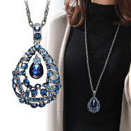 Qlady藍色水滴水晶高檔毛衣鏈女長(cháng)款項鏈輕奢氣質(zhì)毛衣掛件配飾生日禮物