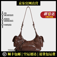 MOOLENA輕奢品牌真皮包包女包復古機車(chē)包單肩包小眾設計口袋包斜挎包托特 棕色