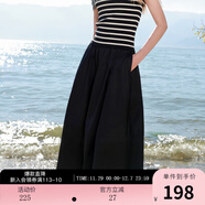 三彩2025秋款設計感松緊高腰半身裙仙女A字裙長(cháng)裙垂感M 經(jīng)典黑 S 155/64A