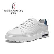 諾貝達(dá)（ROBERTA DI CAMERINO）2025春夏新款日常休閑百搭小白鞋男士真皮舒適防滑厚底系帶板鞋潮 白/藍(lán)色 DDE89064P 41 （歐美尺碼 偏大一碼）
