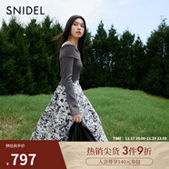 SNIDEL【明星同款】秋冬氣質(zhì)翻領(lǐng)露肩針織拼接連衣裙SWNO244121 灰色 均碼 （F）