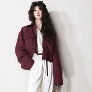 Y41安可拉紅感大氣顯白高腰短款歐美風(fēng)小個(gè)子毛呢短外套夾克 安可拉紅 S S