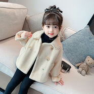 漫畫(huà)小馬（Manhua Xiaoma）女童加厚外套2024秋冬裝新款寶寶洋氣短款毛呢兒童冬季韓版上衣潮 米白色 73  碼建議身高45-55cm